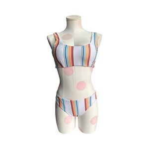 SweatyRocks Swimwear Set Solid Scoop Neck High Waisted Bikini Swimsuits